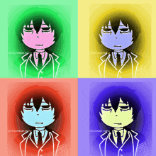 a drawing of a man in a suit and tie with four different colors