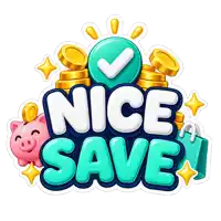 a sticker that says nice save with a piggy bank