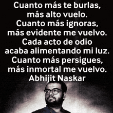 a man with glasses and a quote in spanish
