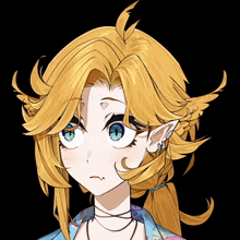 a drawing of a girl with blonde hair and blue eyes making a funny face