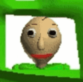 a pixelated image of a bald man 's face with a red lip .