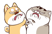a cartoon dog and a cat are standing next to each other .