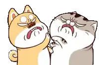 a cartoon dog and a cat are standing next to each other .