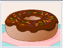 a pixel art drawing of a chocolate donut with sprinkles on top