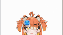 a cartoon character with orange hair and a flower in her hair