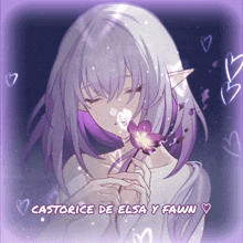 a picture of a girl with purple hair and the name castorice de elsa y fawn