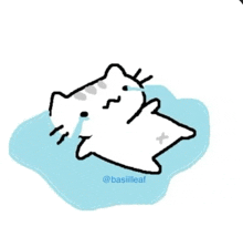 a drawing of a cat laying in a puddle of water .