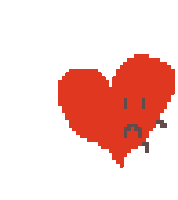 a pixel art of a red heart with a sad face on it