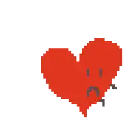 a pixel art of a red heart with a sad face on it