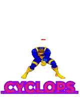 a pixel art of a superhero with the word cyclops