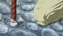 a cartoon drawing of a person standing on a rocky path
