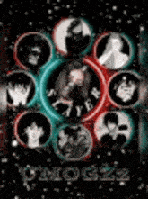 a group of people are sitting in circles on a black background in a room .