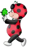 a ladybug holding a green four leaf clover