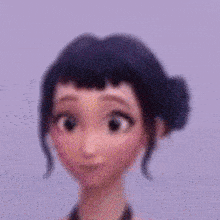 a close up of a cartoon girl 's face with a bun on her head .