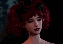 a woman with red hair and horns on her head is crying