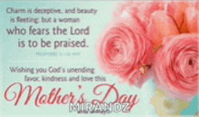 a mother 's day card with a bible verse and roses