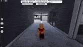 a boy in a red shirt is standing in a hallway with a sign that says empleo de fintech