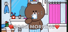 cony and brown toothbrush good morning hearts in love
