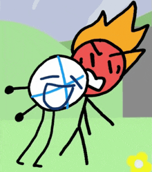 a cartoon drawing of a red ball and a white object