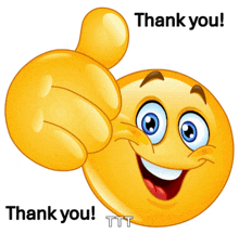 a smiley face giving a thumbs up with the words thank you