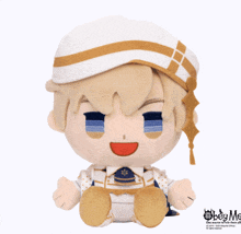 a stuffed toy with obey me written on the bottom