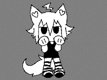 a black and white drawing of a fox with hearts on its ears and legs .