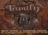 a sign that says family pt kita ngumpul with guitars in the background