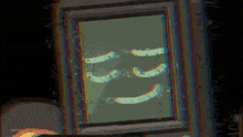 a painting of three bananas with a rainbow frame