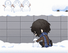 a cartoon of a person making a snowman