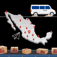 a map of mexico with pins on it and boxes that say " huelpa " on them