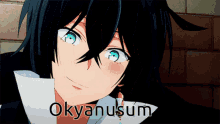 a close up of a person with the word okyanusum written on the bottom