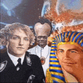 a group of men are posing for a picture including a priest and a pharaoh