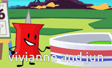 a cartoon drawing of vivianne and jun