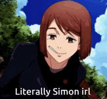 a picture of a girl with the words literally simon irl on it