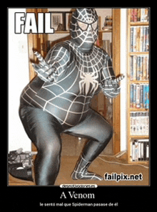 a poster of a fat man dressed as spider man