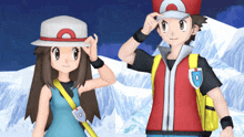 a boy and a girl are standing next to each other in a video game