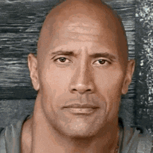 a close up of a man 's face with a large neck and a bald head .