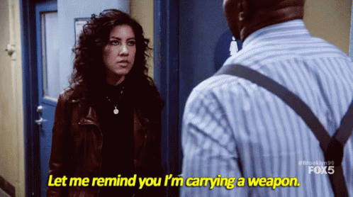 Threatening with a weapon B99 gif.