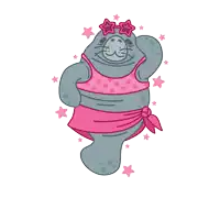 an illustration of a seal wearing sunglasses and a pink bikini with the words fabulous surrounding it