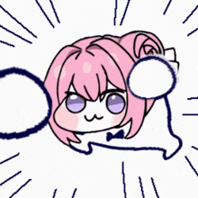 a cartoon girl with pink hair and purple eyes