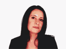 a woman with long dark hair is wearing a black jacket .