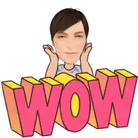 a cartoon of a woman with her hands on her face next to the word wow
