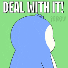 a penguin talking on a cell phone with the words deal with it pengu behind it