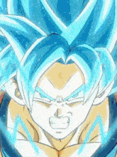 a close up of a person with blue hair