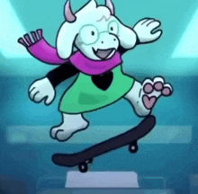 a cartoon character is riding a skateboard on a blue background .