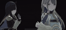 two anime girls are standing next to each other and one has horns on her head
