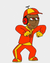 a cartoon character wearing headphones and a hat