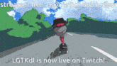 a cartoon of a person on a skateboard with the words streamer live : d @ twitch subscriber