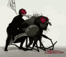 a person dressed as a fly with red eyes and wings