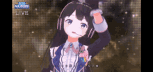 a cartoon girl wearing headphones is on a screen that says live 2020